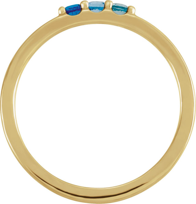 14K Gold Round Natural Blue Multi-Gemstone Three-Stone Midi Ring - Yellow Gold - view 2