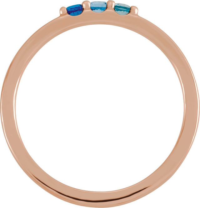 14K Gold Round Natural Blue Multi-Gemstone Three-Stone Midi Ring - Rose Gold - view 2
