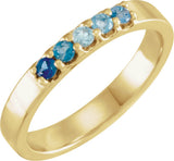 14K Gold Round Natural Blue Multi-Gemstone Accented Midi Ring - Yellow Gold