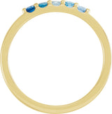 14K Gold Round Natural Blue Multi-Gemstone Accented Midi Ring - Yellow Gold - view 2