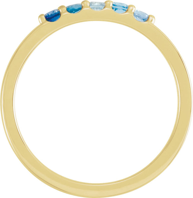 14K Gold Round Natural Blue Multi-Gemstone Accented Midi Ring - Yellow Gold - view 2