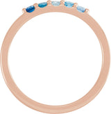 14K Gold Round Natural Blue Multi-Gemstone Accented Midi Ring - Rose Gold - view 2