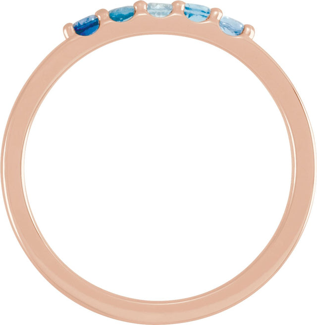 14K Gold Round Natural Blue Multi-Gemstone Accented Midi Ring - Rose Gold - view 2