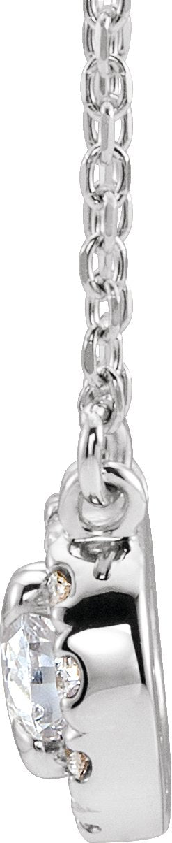 14K Gold Oval Natural White Sapphire French-Set Halo-Style Necklace - White Gold - view 3