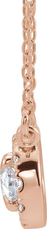 14K Gold Oval Natural White Sapphire French-Set Halo-Style Necklace - Rose Gold - view 3