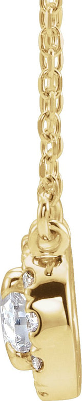 14K Gold Oval Natural White Sapphire French-Set Halo-Style Necklace - Yellow Gold - view 3
