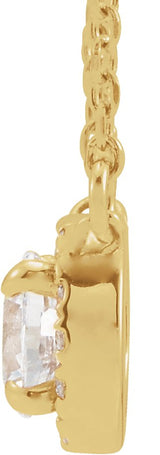 14K Gold Round Natural White Sapphire French-Set Halo-Style Necklace - Yellow Gold - view 6