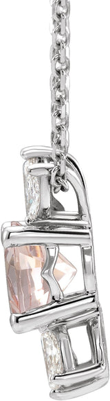 Platinum Round Natural Pink Morganite & Natural Diamond Accented Necklace or Pendant - view 2