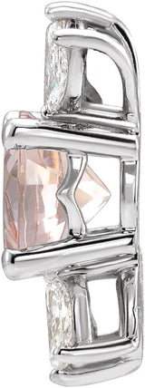 Platinum Round Natural Pink Morganite & Natural Diamond Accented Necklace or Pendant - view 2