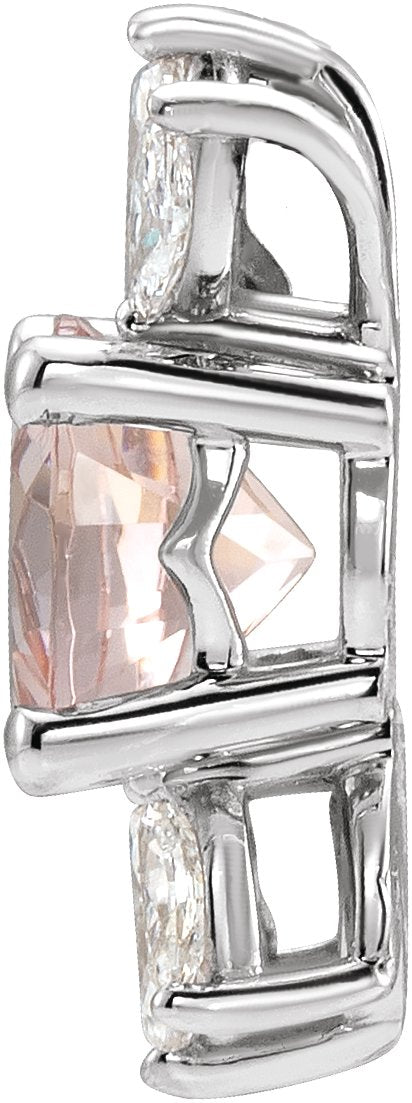 Platinum Round Natural Pink Morganite & Natural Diamond Accented Necklace or Pendant - view 2