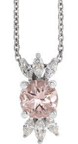 Platinum Round Natural Pink Morganite & Natural Diamond Accented Necklace or Pendant