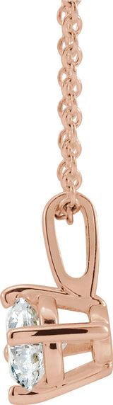 14K Gold Round Natural White Sapphire Solitaire Necklace or Pendant II - Rose Gold - view 4
