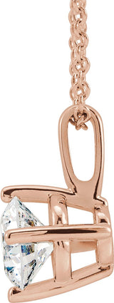 14K Gold Round Natural Diamond Solitaire Necklace or Pendant – 3.9-5.9mm Stones - Rose Gold - view 4