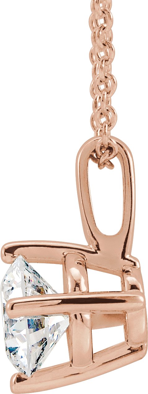 14K Gold Round Natural Diamond Solitaire Necklace or Pendant – 3.9-5.9mm Stones - Rose Gold - view 4
