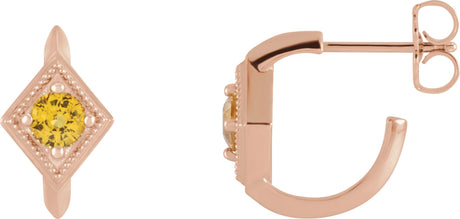 14K Gold Round Natural Yellow Sapphire Geometric Hoop Earrings - Rose Gold
