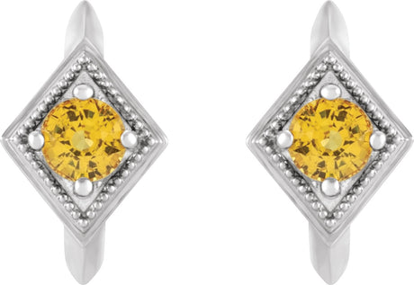 Platinum Round Natural Yellow Sapphire Geometric Hoop Earrings - view 2