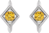 14K Gold Round Natural Yellow Sapphire Geometric Hoop Earrings - White Gold - view 2