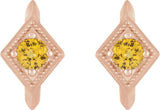 14K Gold Round Natural Yellow Sapphire Geometric Hoop Earrings - Rose Gold - view 2