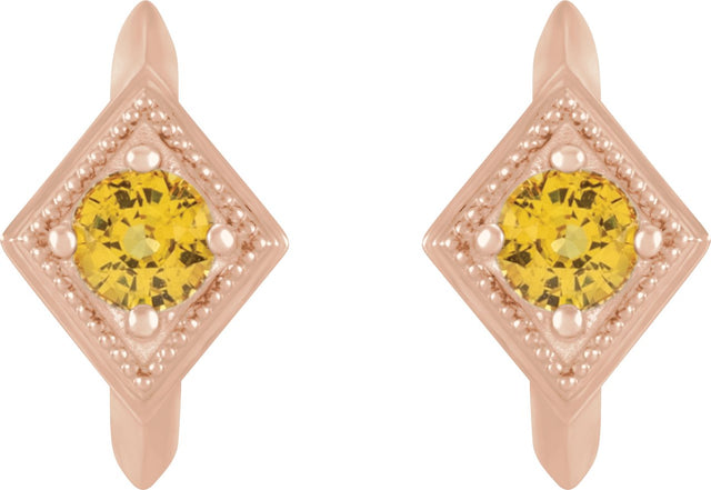 14K Gold Round Natural Yellow Sapphire Geometric Hoop Earrings - Rose Gold - view 2