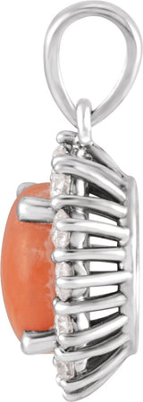 Platinum Oval Natural Pink Coral & Natural Diamond Halo-Style Necklace or Pendant - view 2