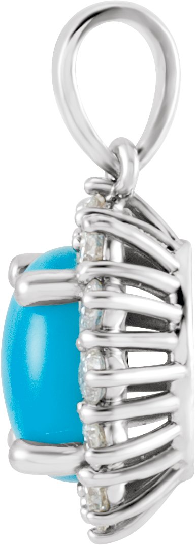 Platinum Oval Natural Turquoise & Natural Diamond Halo-Style Necklace or Pendant - view 2