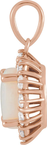 14K Gold Oval Natural White Opal & Natural Diamond Halo-Style Necklace or Pendant – 8x6mm - Rose Gold - view 2