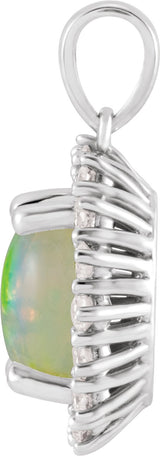 14K Gold Oval Natural Ethiopian Opal & Natural Diamond Halo-Style Necklace or Pendant – 8x6mm - White Gold - view 2