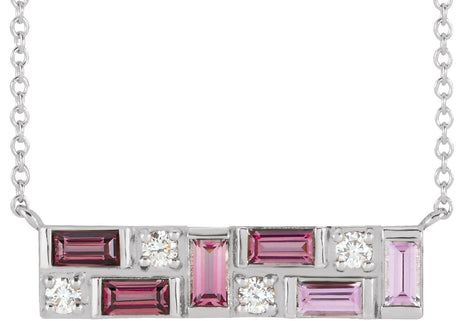 Platinum Natural Diamond Accented Baguette Bar Necklace