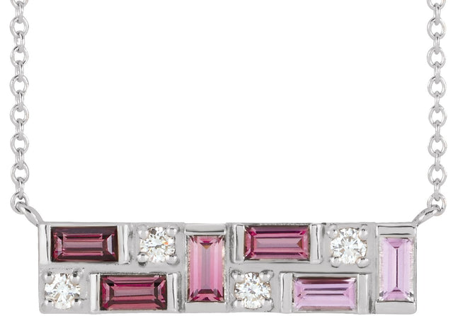 Platinum Natural Diamond Accented Baguette Bar Necklace