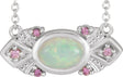 14K Gold Oval Natural Ethiopian Opal & Natural Pink Sapphire Vintage-Inspired Necklace – 7x5mm - White Gold