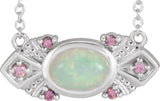 Platinum Oval Natural Ethiopian Opal & Natural Pink Sapphire Vintage-Inspired Necklace – 7x5mm