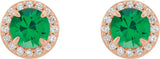 14K Gold Lab-Grown Emerald Round 4-Prong Halo-Style Earrings – 3.5-5mm Stones - Rose Gold - view 4