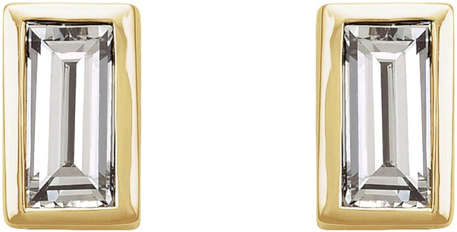 14K Gold Natural Diamond Straight Baguette Bezel-Set Stud Earrings - Yellow Gold - view 6