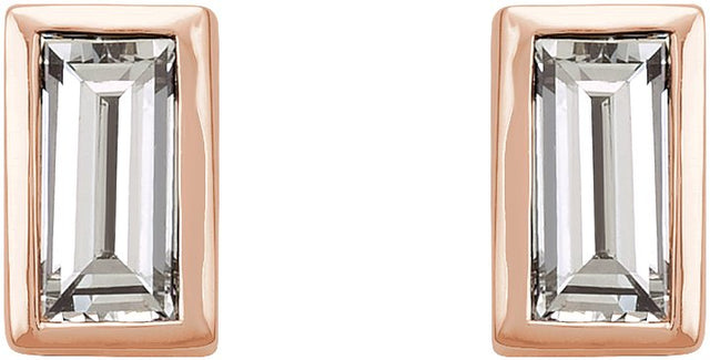 14K Gold Natural Diamond Straight Baguette Bezel-Set Stud Earrings - Rose Gold - view 6