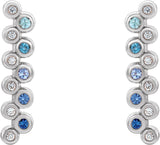 Platinum Round Natural Blue Multi-Gemstone Bezel-Set Bar Earrings - view 5