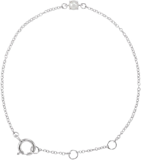 14K Gold Pearl Pearl Youth Birthstone Bracelet - White Gold