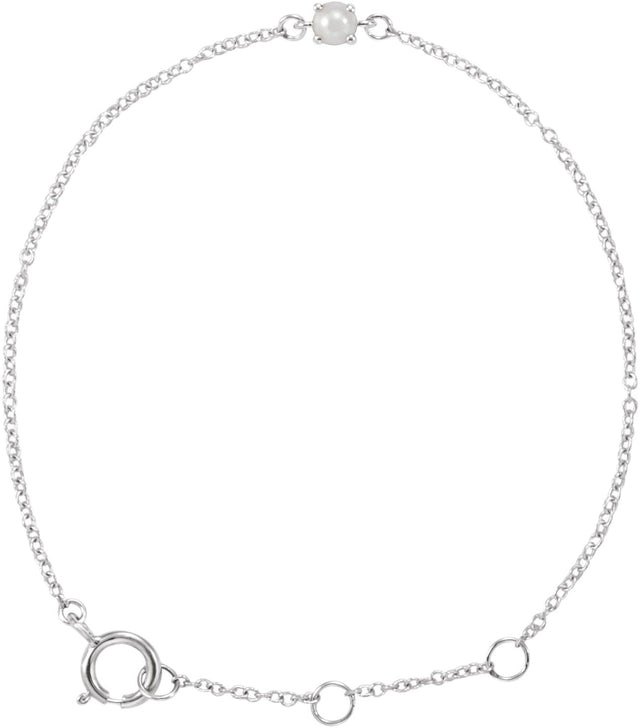 14K Gold Pearl Pearl Youth Birthstone Bracelet - White Gold