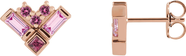 14K Gold Natural Pink Multi-Gemstone Cluster Earrings - Rose Gold