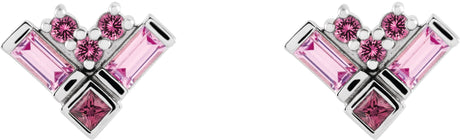 Platinum Natural Pink Multi-Gemstone Cluster Earrings - view 2