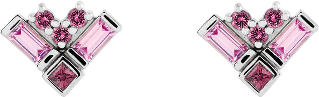 Platinum Natural Pink Multi-Gemstone Cluster Earrings - view 2