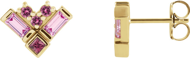 14K Gold Natural Pink Multi-Gemstone Cluster Earrings - Yellow Gold