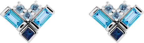 Platinum Natural Blue Multi-Gemstone Cluster Earrings - view 2