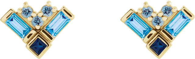 14K Gold Natural Blue Multi-Gemstone Cluster Earrings - Yellow Gold - view 2