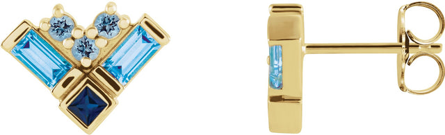 14K Gold Natural Blue Multi-Gemstone Cluster Earrings - Yellow Gold