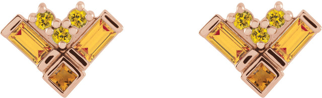14K Gold Natural Yellow Multi-Gemstone Cluster Earrings - Rose Gold - view 2
