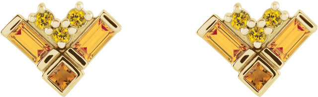 14K Gold Natural Yellow Multi-Gemstone Cluster Earrings - Yellow Gold - view 2