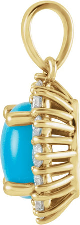 14K Gold Oval Natural Turquoise & Natural Diamond Halo-Style Necklace or Pendant – 8x6mm - Yellow Gold - view 2