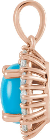 14K Gold Oval Natural Turquoise & Natural Diamond Halo-Style Necklace or Pendant – 8x6mm - Rose Gold - view 2