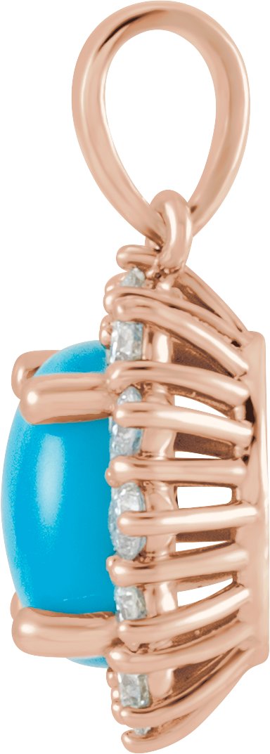 14K Gold Oval Natural Turquoise & Natural Diamond Halo-Style Necklace or Pendant – 8x6mm - Rose Gold - view 2