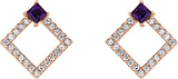14K Gold Square Natural Amethyst Accented Geometric Earrings - Rose Gold - view 7
